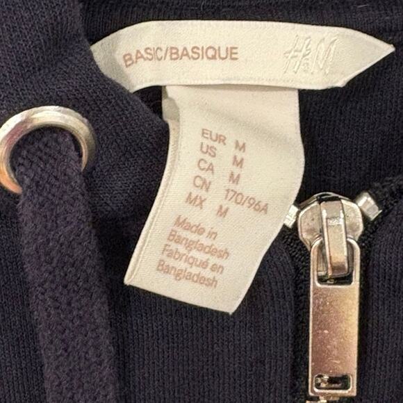 H&M Basics Full Zip Hooded Sweatshirt Womens Medium Navy Blue Minimalist Classic - Picture 3 of 6